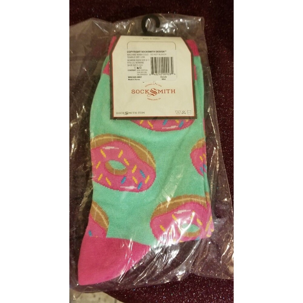 Socksmith "DOUNUTS" Women's Novelty Crew Socks - aqua - NEW
